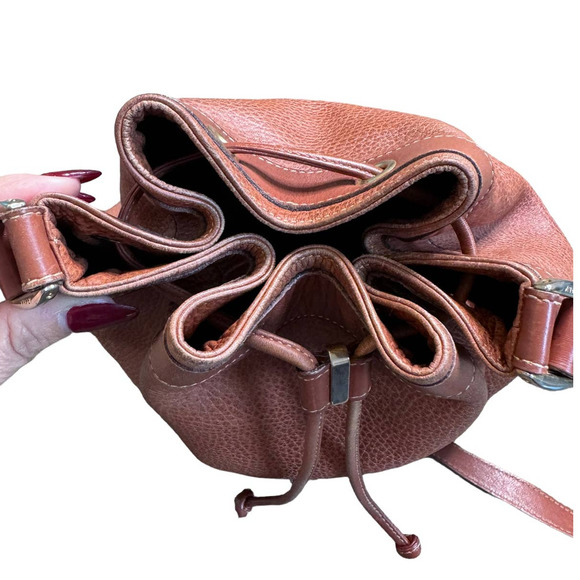 Vintage Marc Cross Tan Pebbled Leather Drawstring Bucket Bag Crossbody - Picture 5 of 11